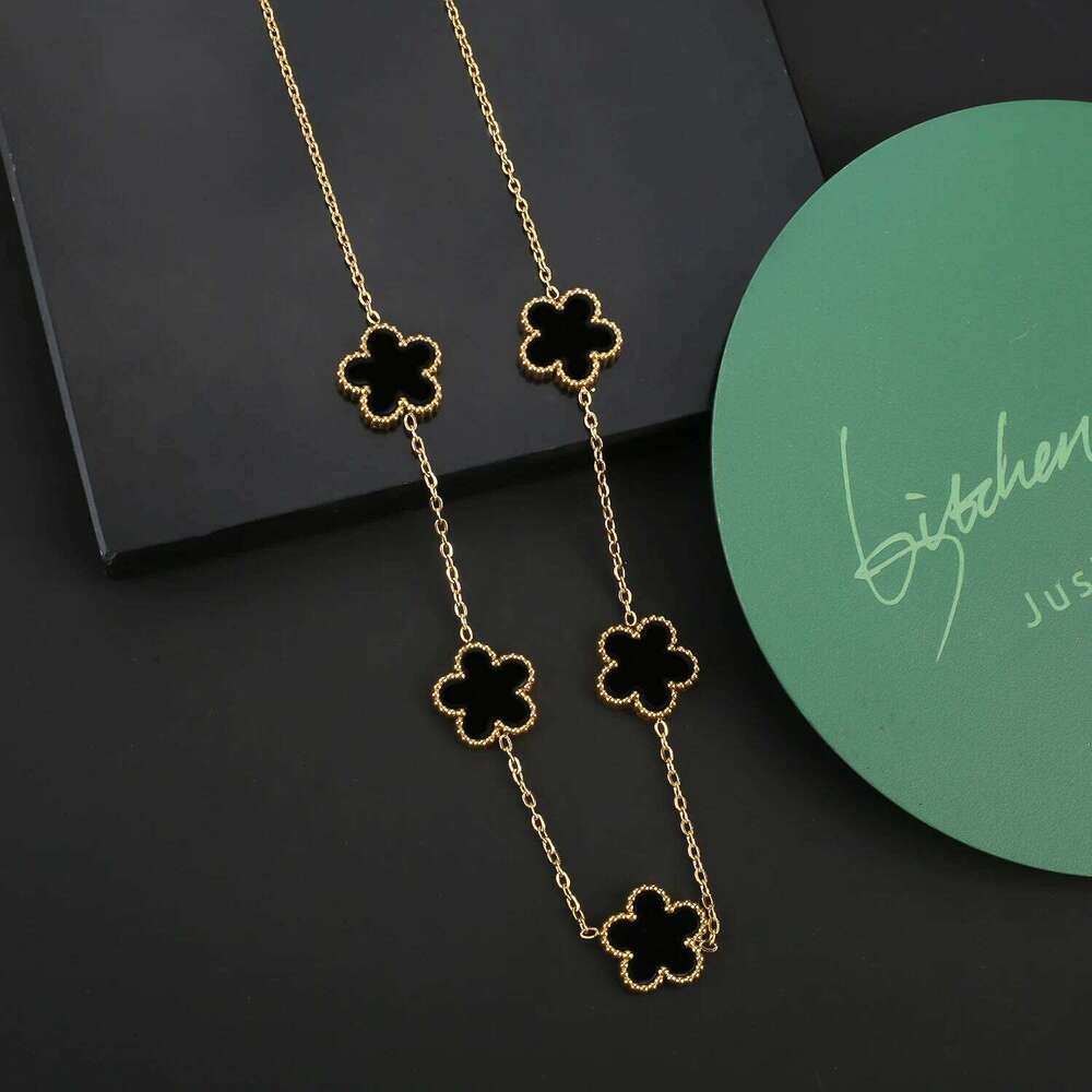 INS Hot Sale Stainless Steel Five Laef Flower Clover Bracelet Set Necklace Earrings For Woman Daily Wear Brand Jewelry 25H1229