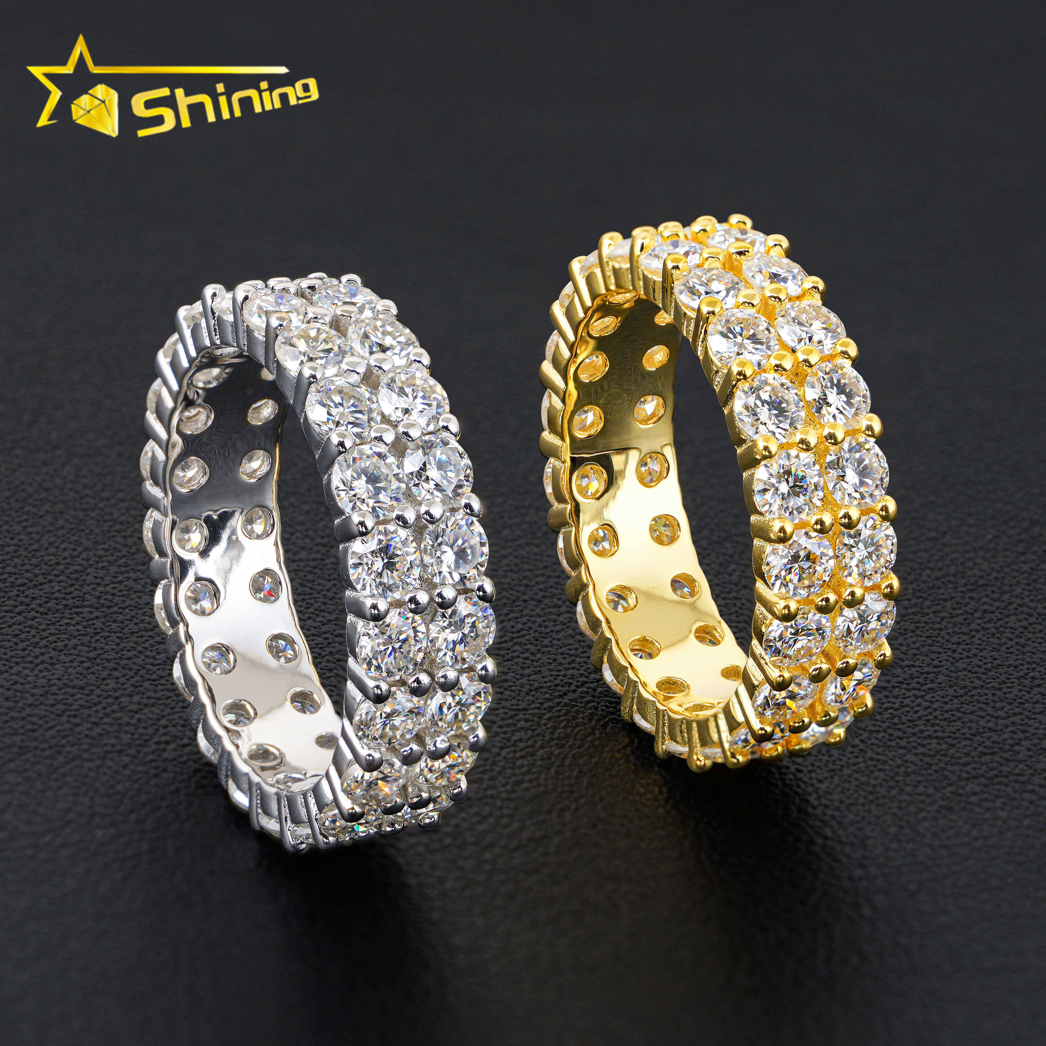 GRA Certificated 925 Sterling Silver 2rows Design Eternity VVS Moissanite Ring Custom Women Wedding Engagement Band Rings