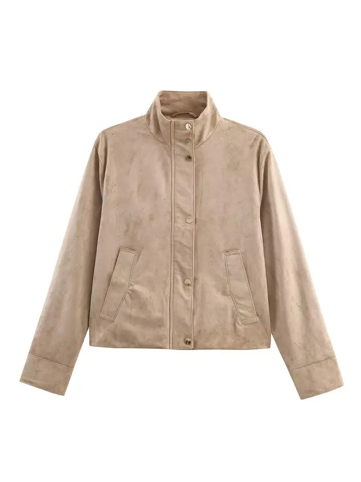 2025 Women Autumn Jacket Fashion Suede Short Coat Female High Street Long Sleeve Jackets For Casual Outerwears 251225