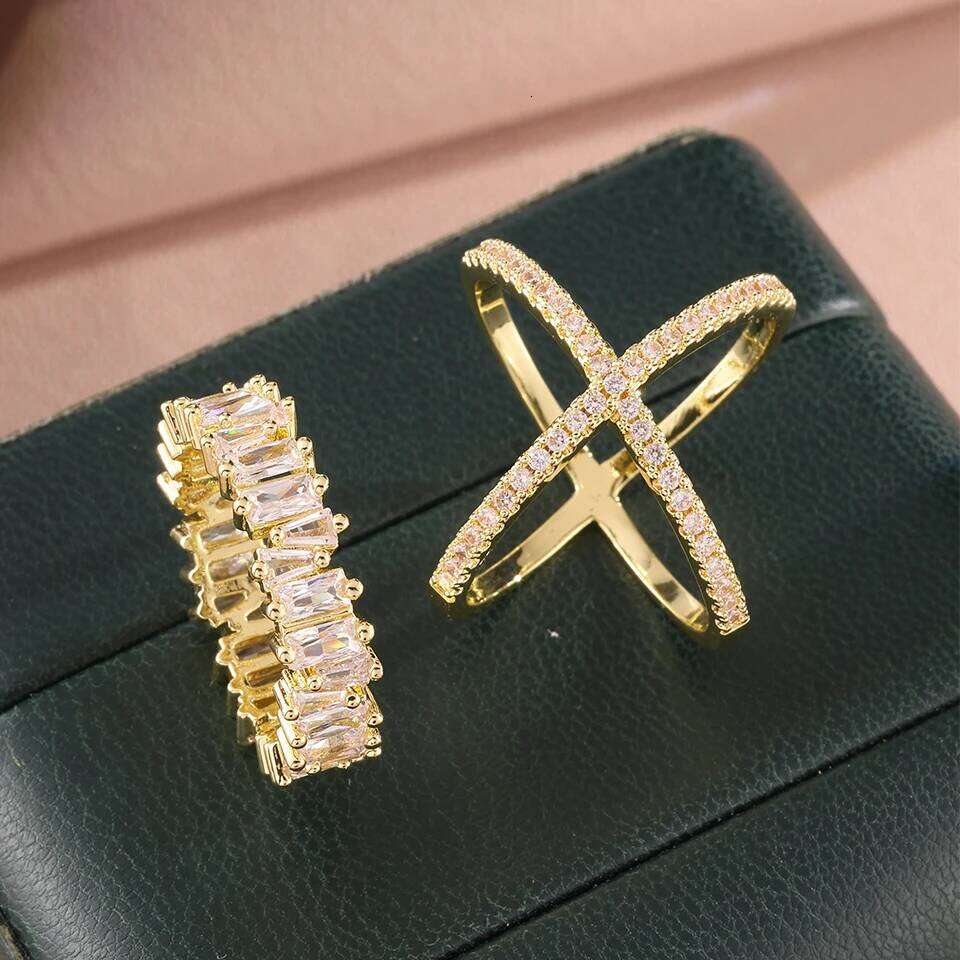 ZAKOL Brand 2Pcs AAA Cubic Zirconia Engagement Ring for Couple Brilliant Baguette Zircon Sliver Color Wedding Band Jewelry