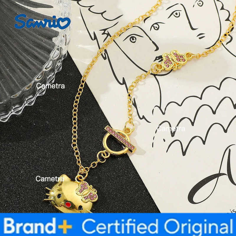 Sanrio Cute Hello Kitty Pendant Necklace Gold Classic Anime Character Hello Kitty Necklace for Girls Birthday Party Gifts H251229