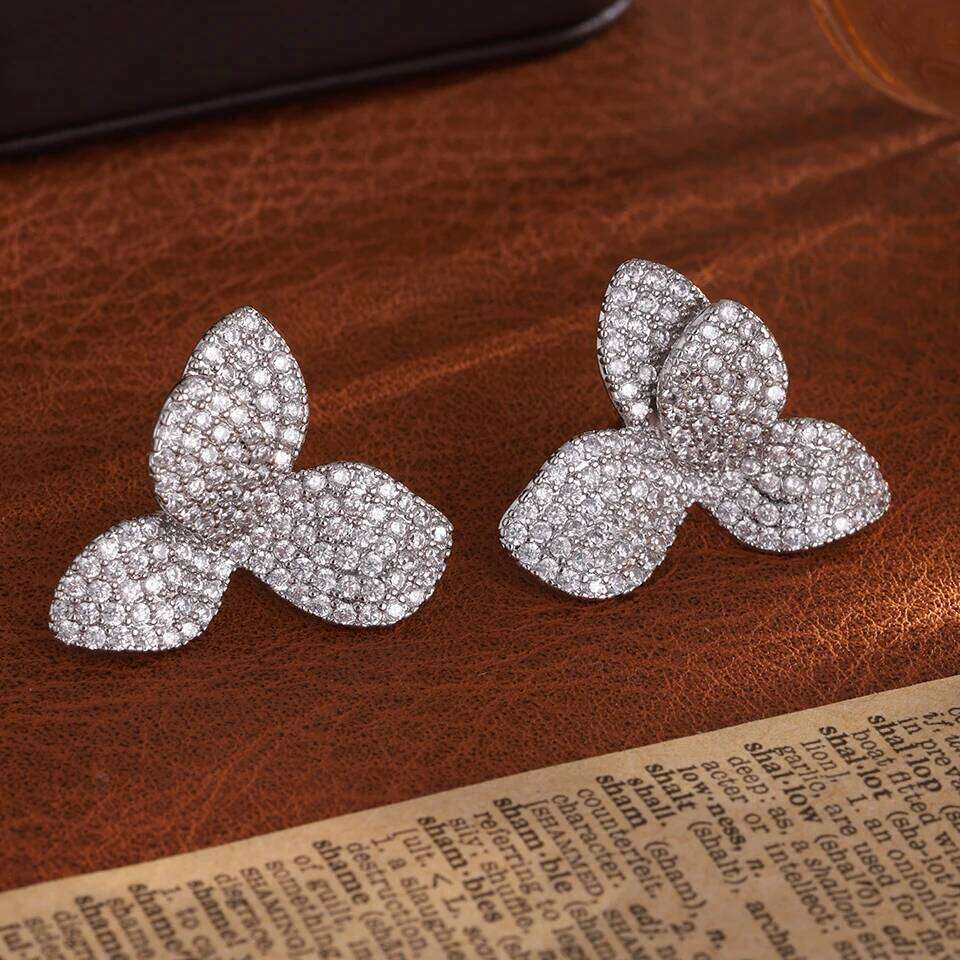 ZAKOL Luxury Leaf Leaves Flower Full Micro Cubic Zirconia Paved Wedding Bridal Earring For Women Party Jewelry Gift