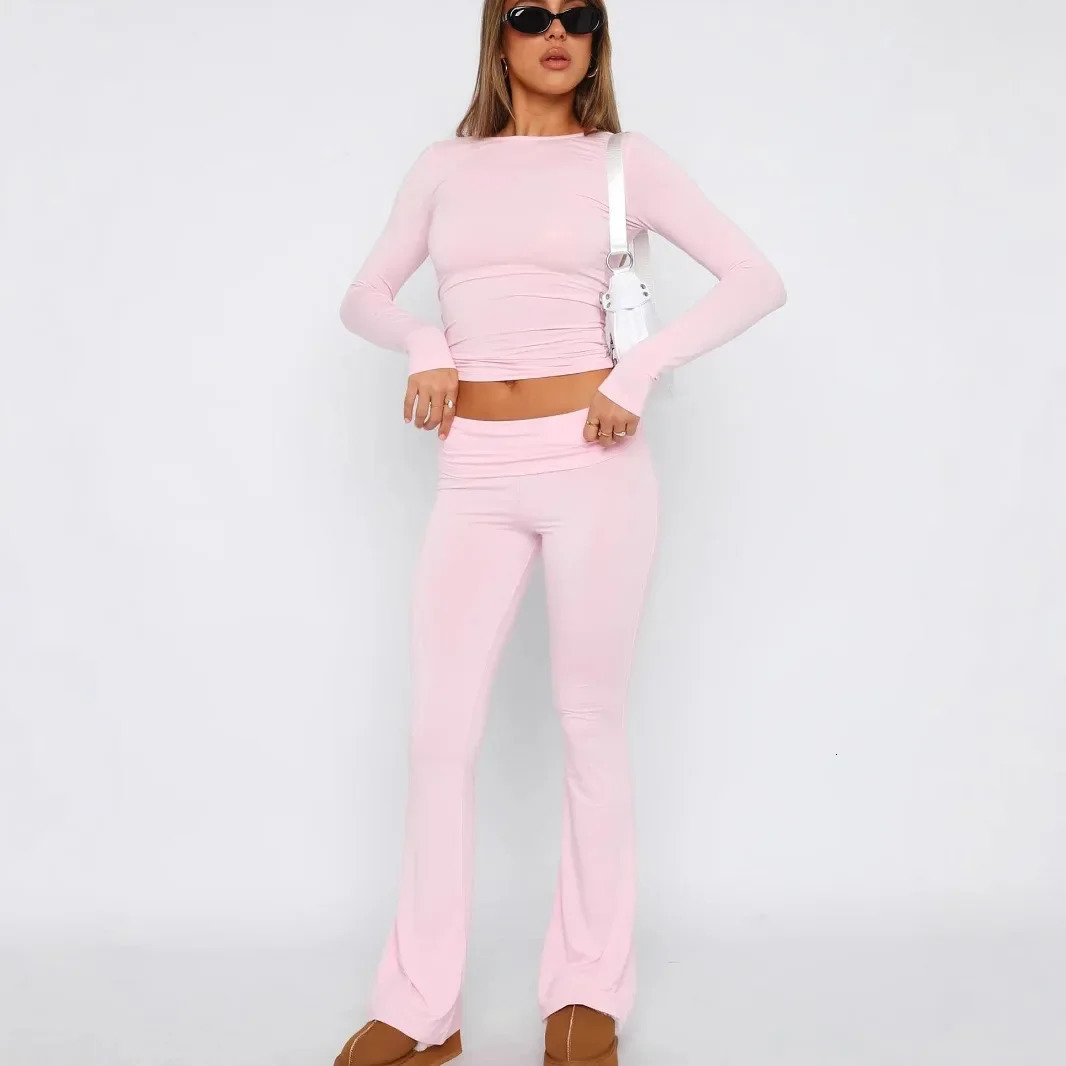 High-End Womens Long Sleeve Top And Flared Pants Set Fashionable And Stylish Polyester Fiber from Mainland China 251224