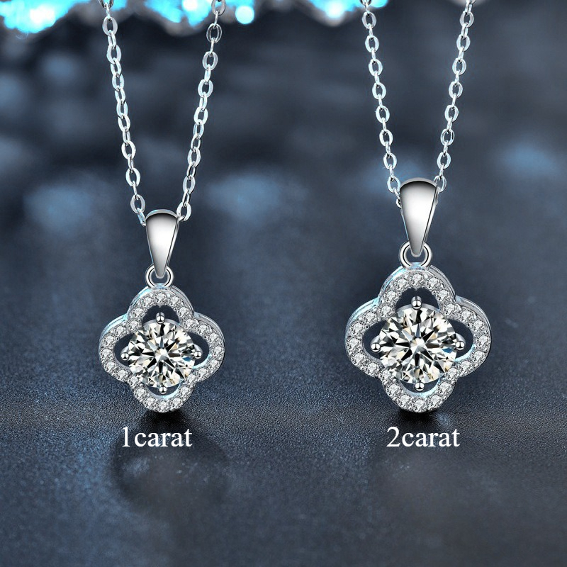 Fashionable And High End Clover Pendant Necklace With Moissanite Inlay Fashionable Temperament Collarbone Chain