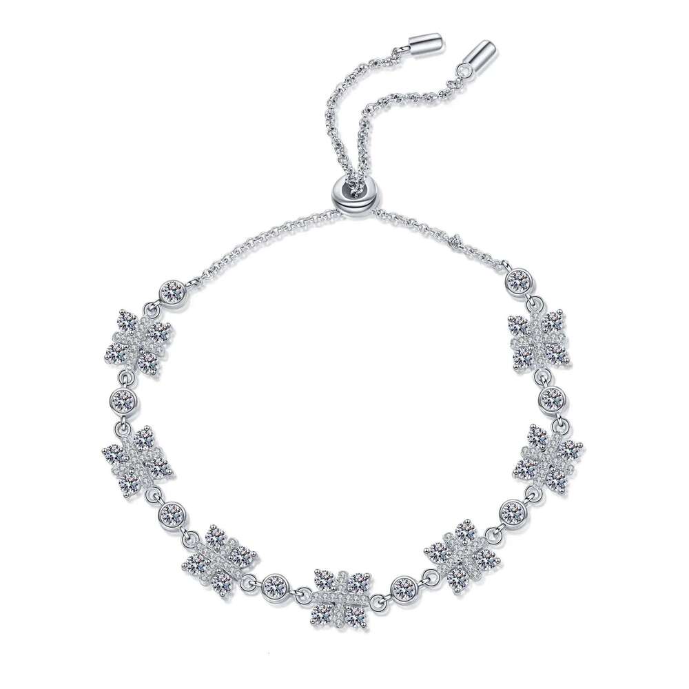 2.16 Ct Moissanite S925 Sterling Silver Bracelets for Women Plated Pt950 Cross Flowers Adjustable Lover's Gift Jewelry 25H1229
