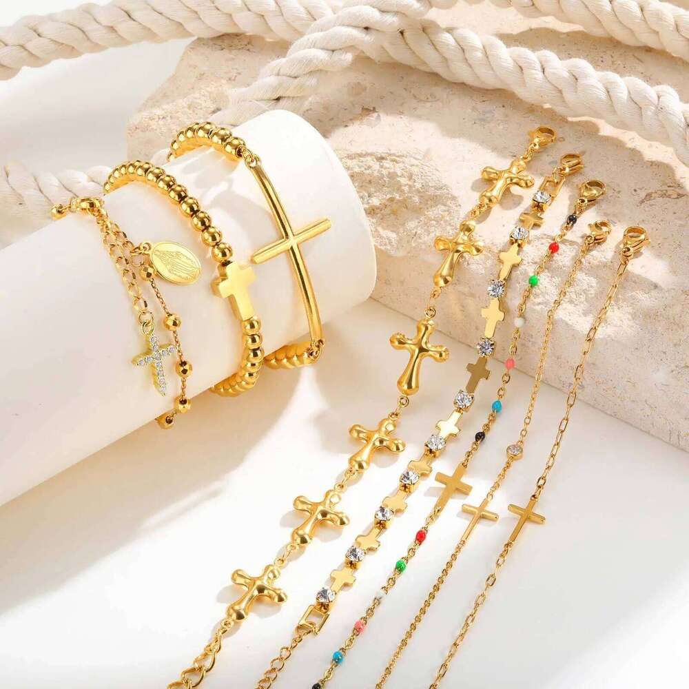 316L Stainless Steel Cross Bracelet for Women, Fashion Adjustable Chain Religious Christian Jewelry 25H1229