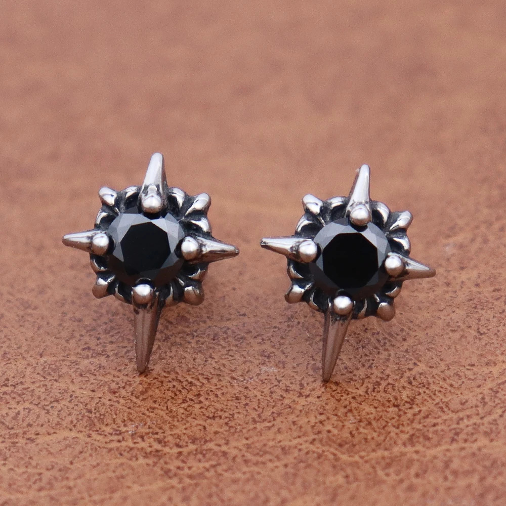 Fashion Trend Charm Women Black Stone Earrings Stainless Steel Punk Hip Hop Star Earring for Men Couple Jewelry Gift Accessories 251224