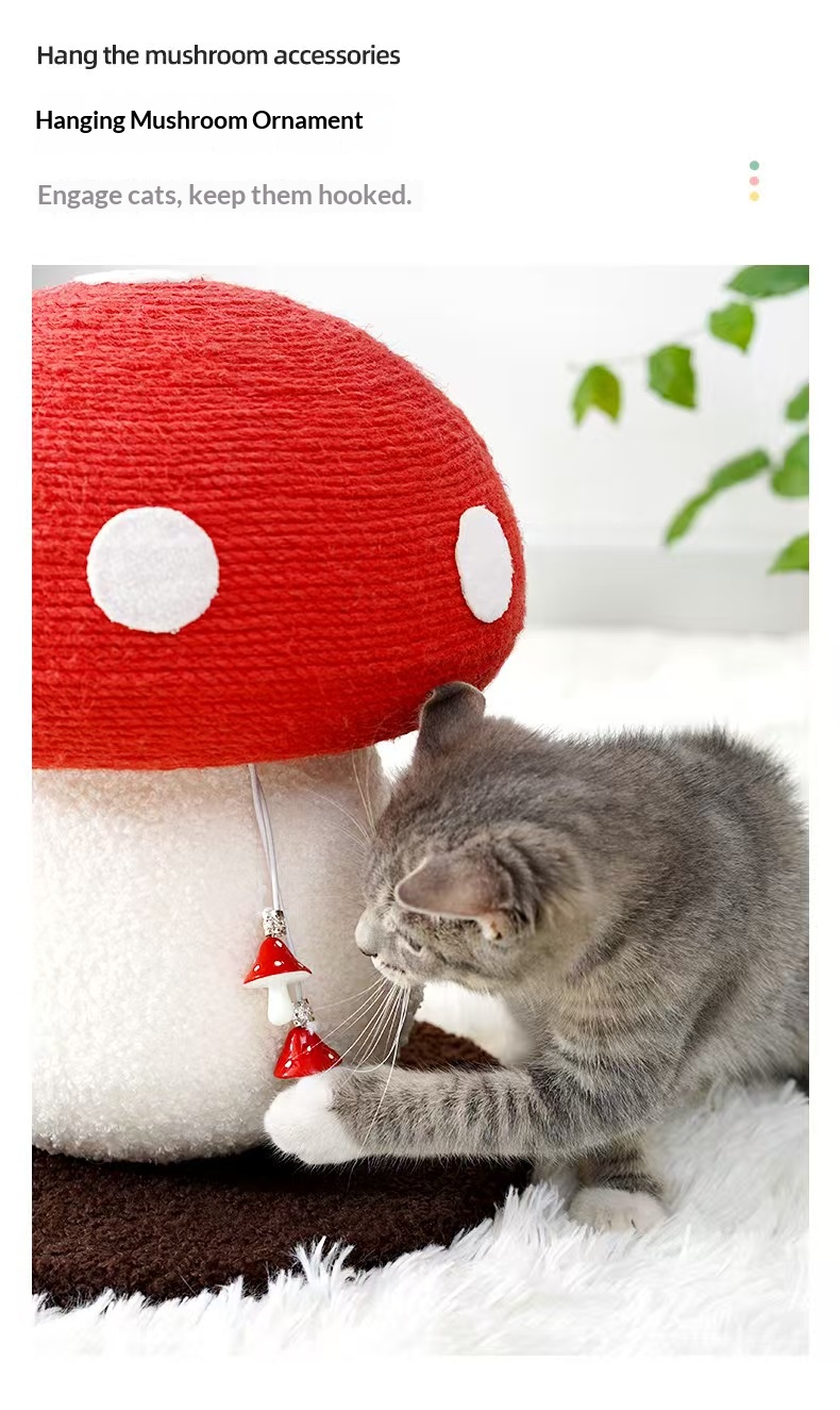 Red mushroom cat climbing frame grinding claws big cat grab column hemp rope ball vertical cat grab board cat tree cat toy.