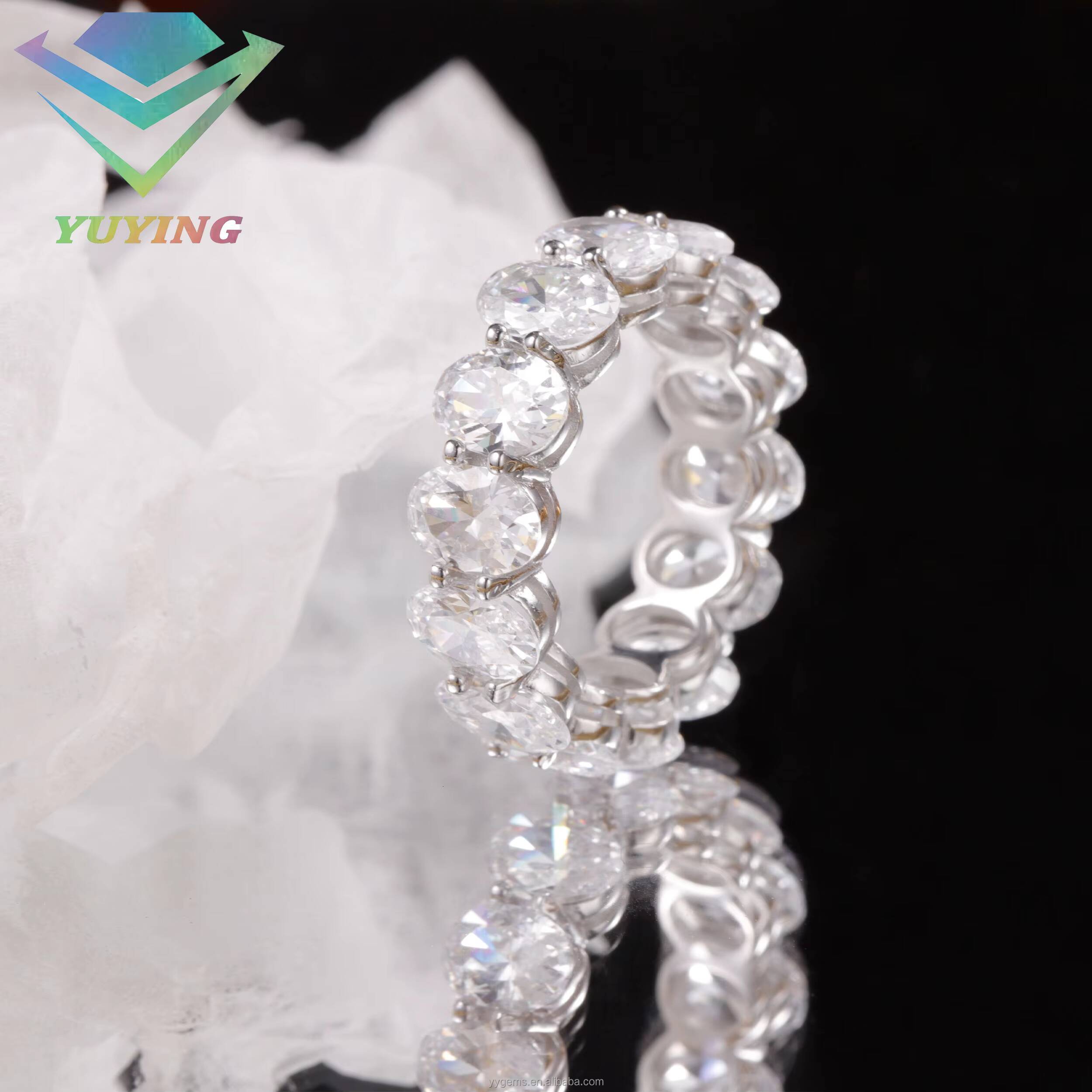 Yu Ying Handmade 3x5mm 4x6mm Oval Moissanite Full Eternity Ring Band Fashion 14K White Gold Wedding Band Rings Jewelry