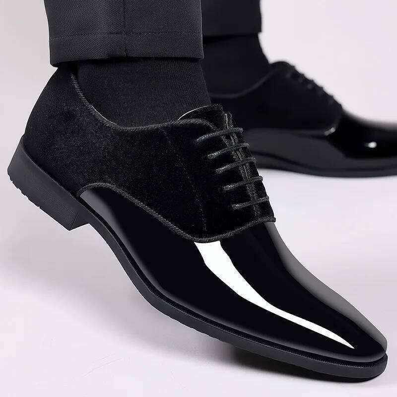 Classic Men's Patent Leather Dress Lace Up Office Work Shoes Pointed Toe Wedding Oxfords Plus Size Shoe New LEEGO LENS