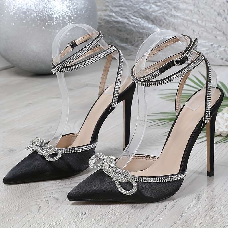 Liyke Fashion Crystal Sequined Bowknot Women Pumps Sexy Pointed Toe High Heels Wedding Prom Shoes Ladies PVC Transparent Sandals MOJIDASHU