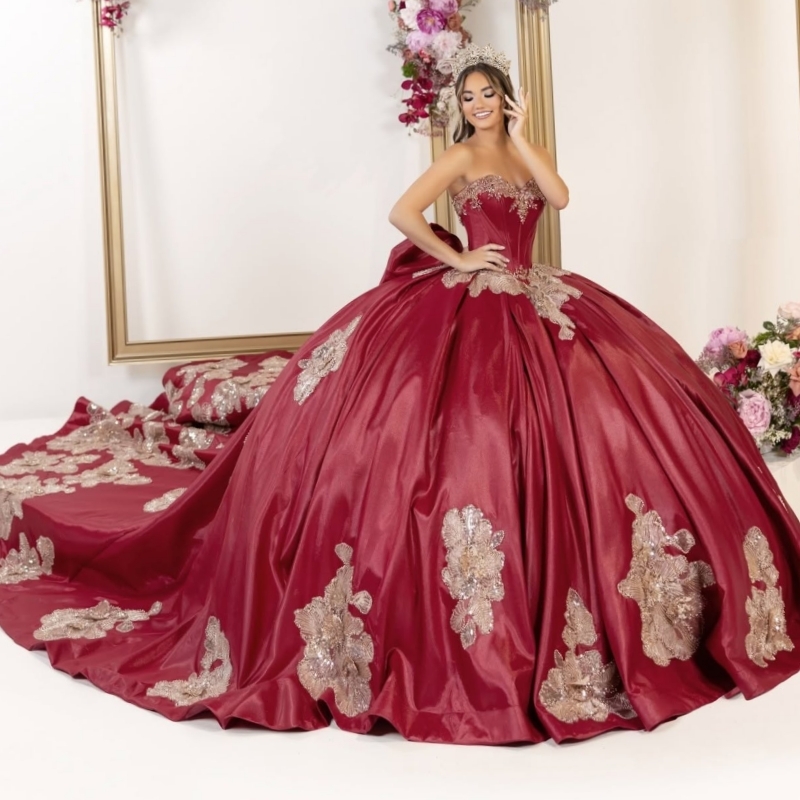 Red Shiny Quinceanera Dresses Ball Gown Off The Shoulder Applique Lace Beading Crystal Corset Party Birthday Sweet 16 Dres Vestidos 15 Anos