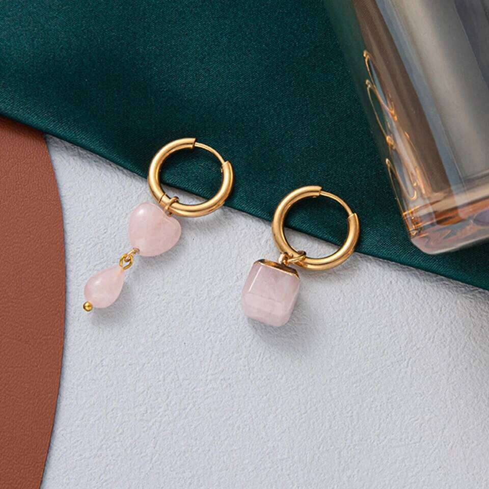 ZAKOL Vintage Natural Stone Agate Drop Simple Crystal Bead Asymmetric Earrings Bohemia Titanium Steel Jewelry for Women