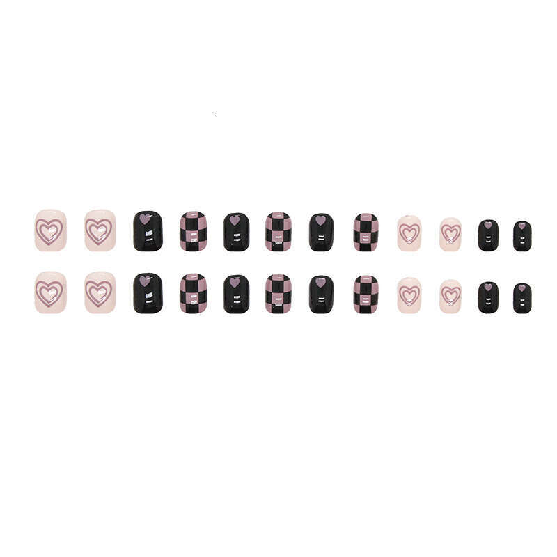 Spicy Girl Sweet Cool Ins Style Wearable Nails Pink Heart Impact Black Purple Checkerboard Full of Temperament Nail Tips