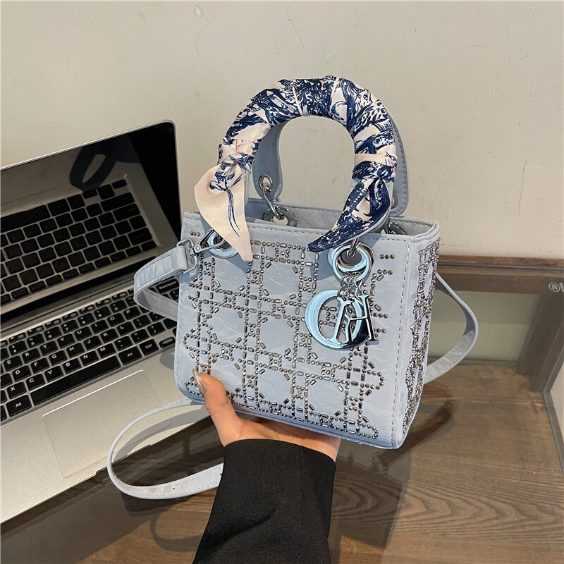 Cross-Border Handbag Single Shoulder Crossbody Women's Silk Rhinestone Princess Diana Bag Inlaid Diamond Light Luxury