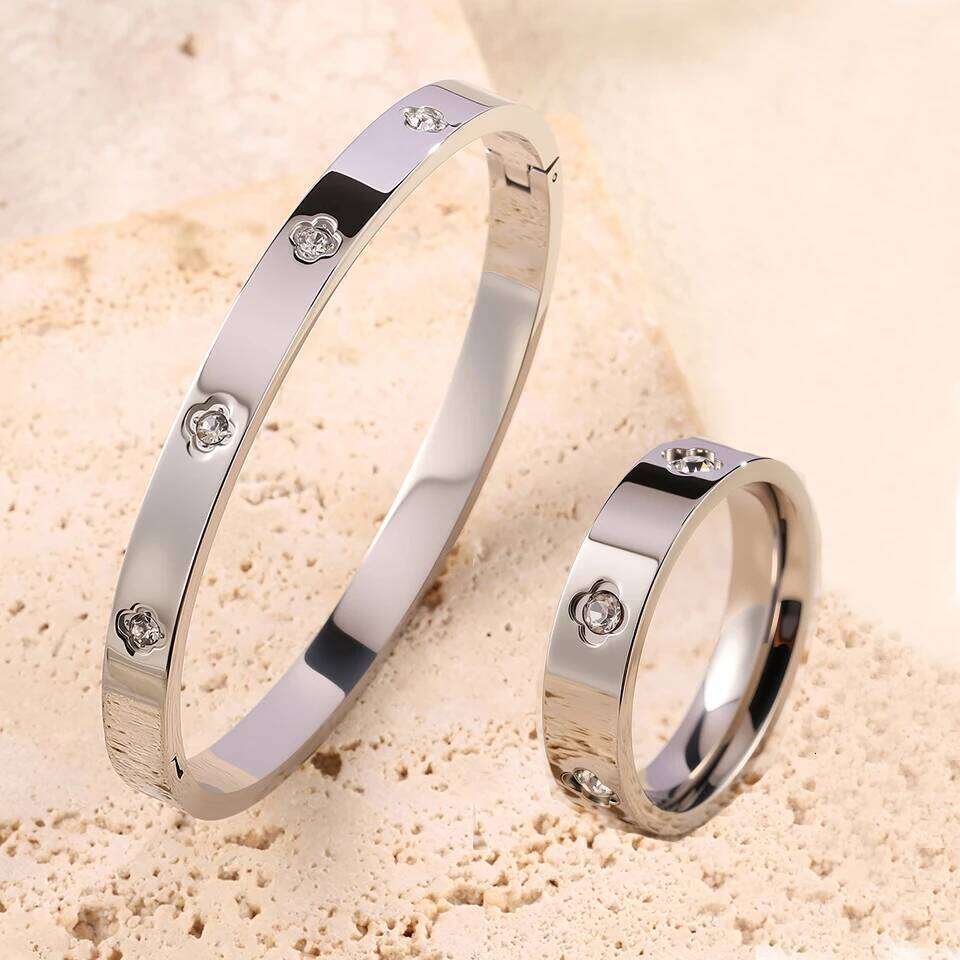 ZAKOL Luxury Brand Round CZ Inlaid Cross Nail Bracelet Ring Set for Women Men Waterproof Stainless Steel Jewelry