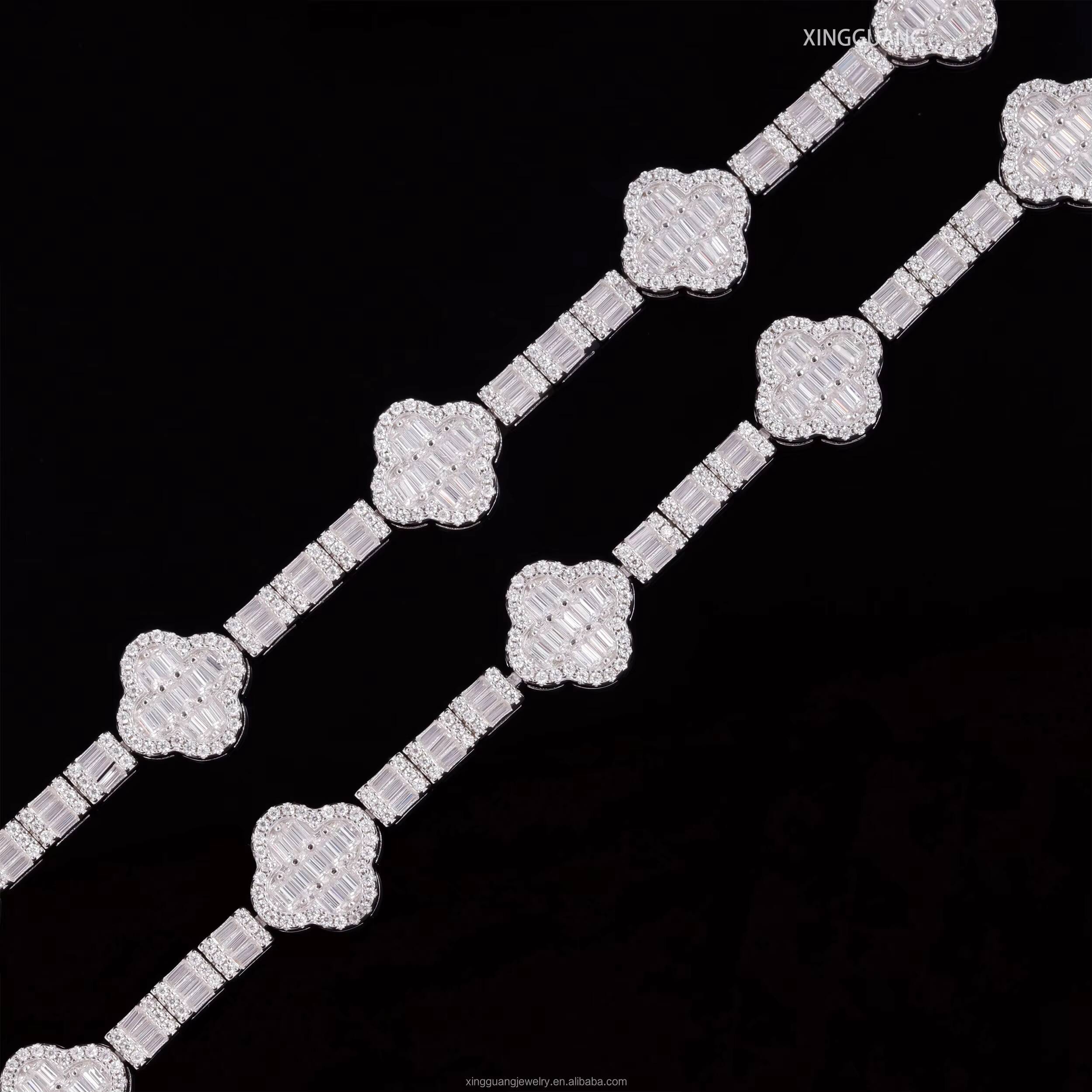 Baguette Clover 925 Sterling Silver Tennis Bracelet Custom Colorful Moissanite Fashion Jewelry for Gifts Parties Weddings