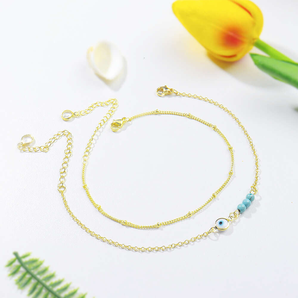 Trendy Devil's Eye Double-Layer Anklet Bohemian Ankle Chain Beach Foot Jewelry