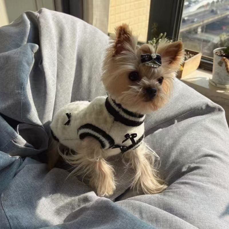 Luxury Dog Sweater Cute Small Dog Sweater with Bowtie Puppy Dogs Clothes for Small Medium Dogs Cats Girl Warm Fall Winter Pet Pullover for Yorkshire C