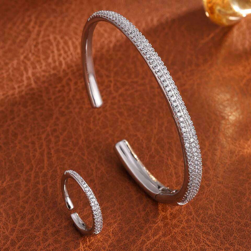 ZAKOL Buling Micro Zircon Inlaid Half Circle Open Ring And Bracelet Set Luxury Exquisite Versatile Bridal Wedding Party Jewelry