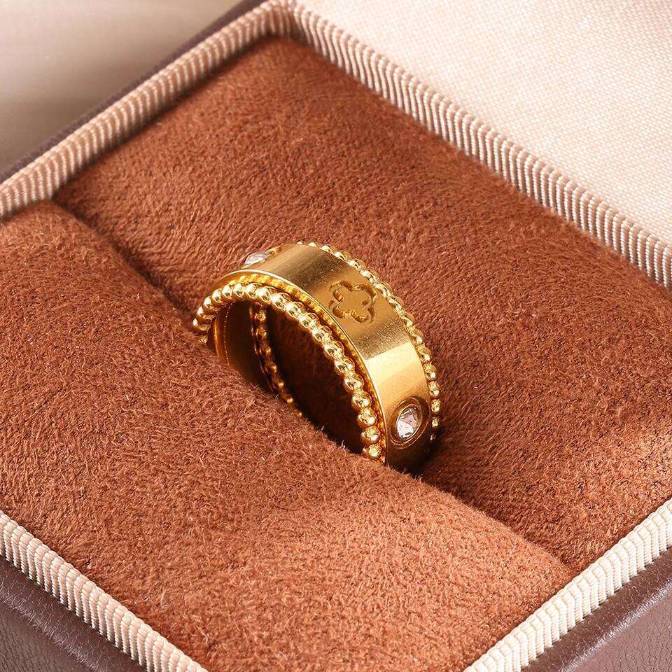 ZAKOL 3Pcs Stainless Steel Stackable Ring Set for Women Flowers Zircon Inlaid Round Bead Multi Layered Finger Rings Jewelry