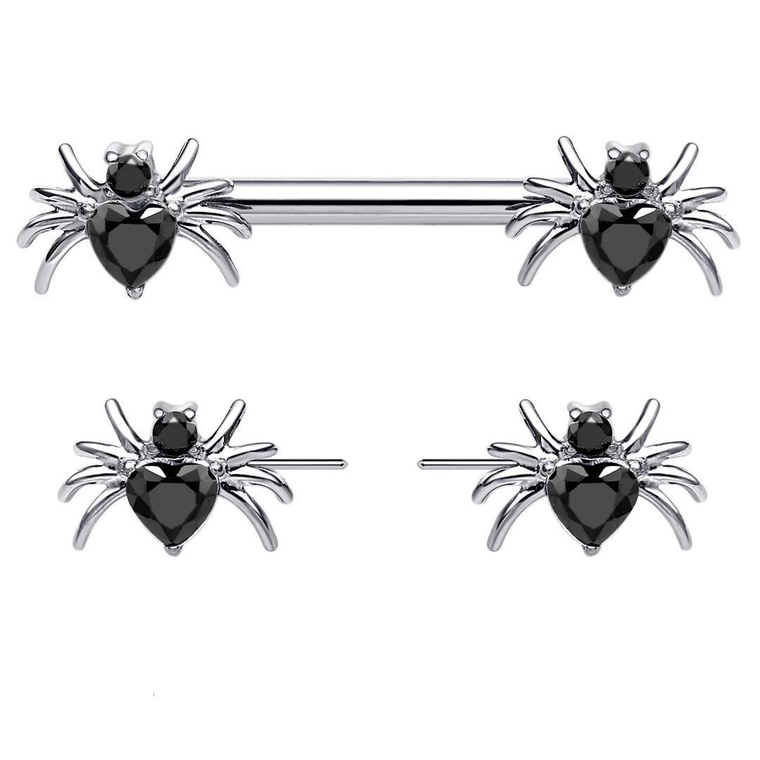 Hallowern Spider Shape Threadles Nipple Ring With 5A Zircon 36 Sexy Piercing Eternal Metal Tcs30516 251224