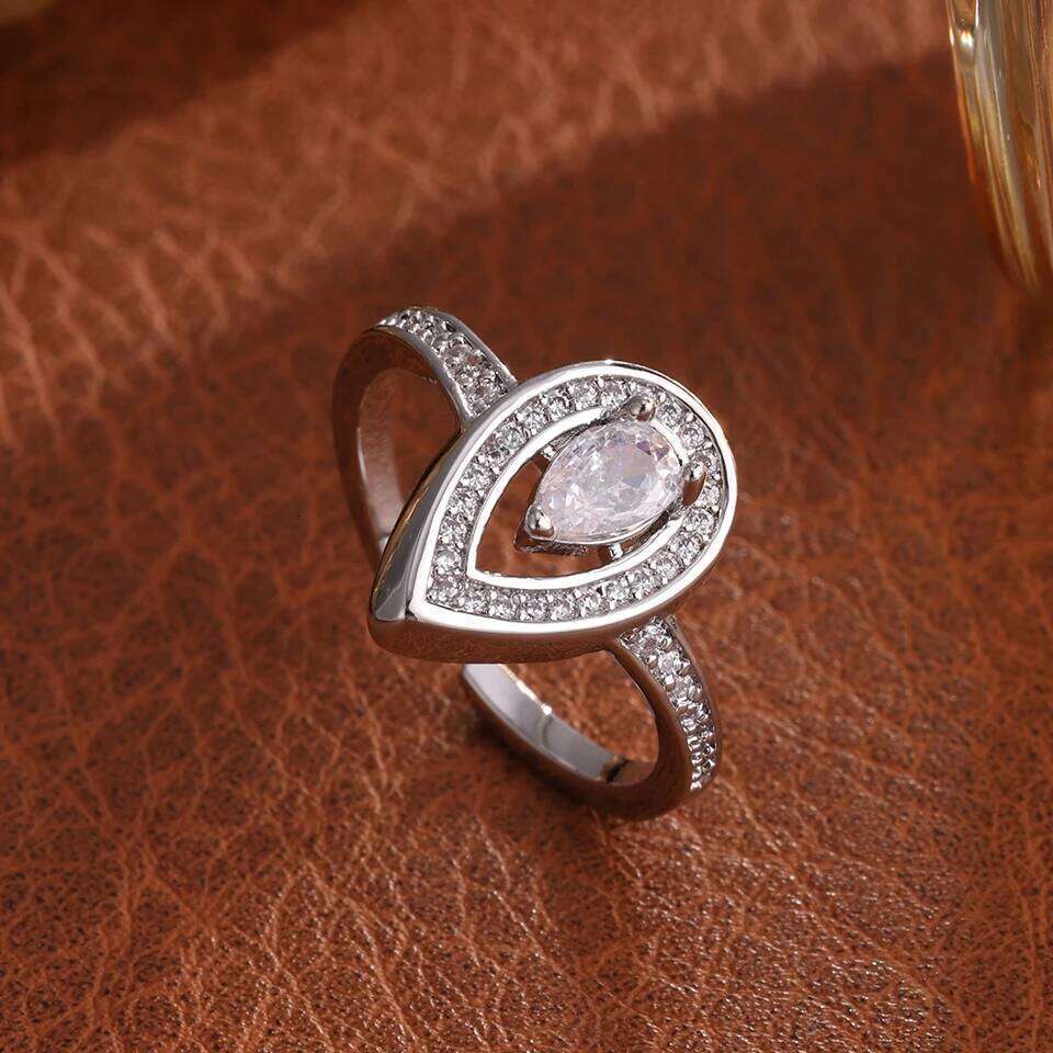 ZAKOL Shiny Pear-shaped Zircon Turkey Evil Eye Design Adjustable Open Rings Niche Fashion Couple Ring Engagement Jewelry Gift