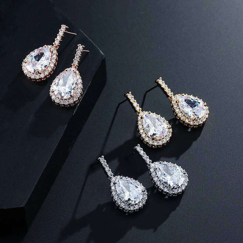 ZAKOL Brand Classic Water Drop Pear-shaped Cut Zircon Stud Earrings Shining Crystal CZ Bride's Earring Wedding Jewelry