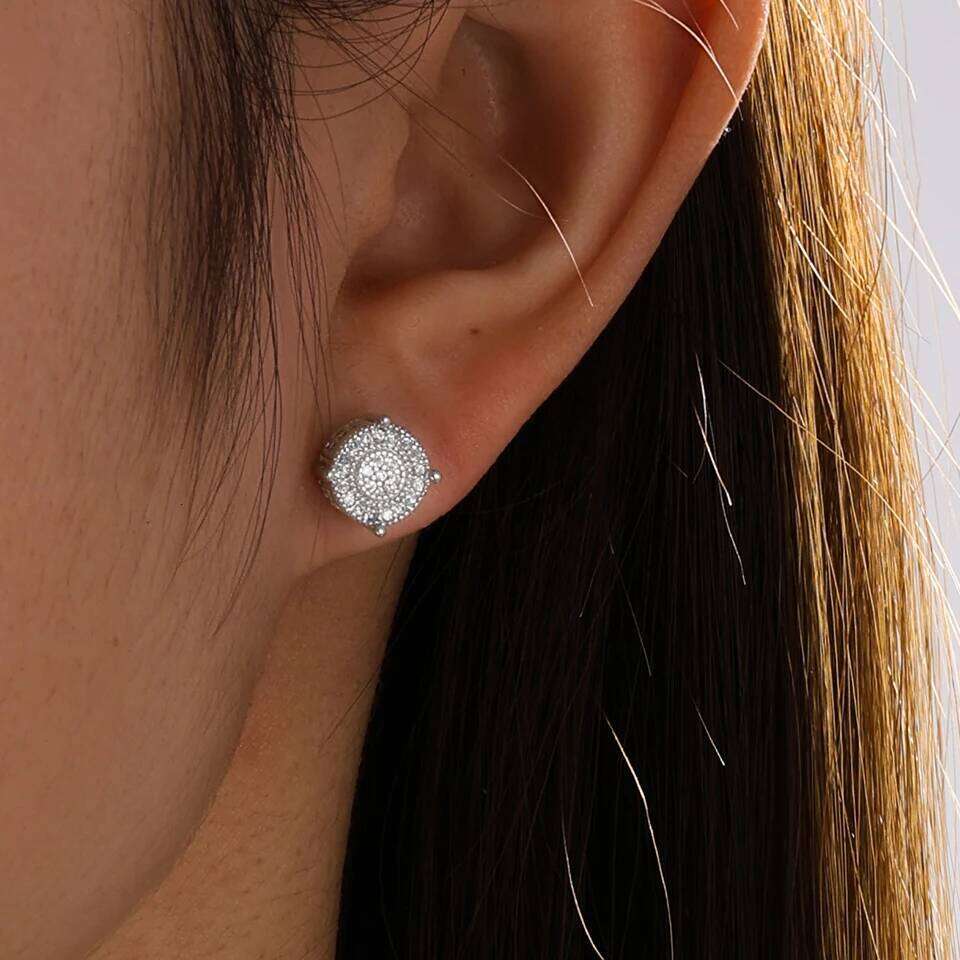 ZAKOL Gold Silver Color Iced Out Round Studs for Women/Men Clear Zirconia Hip Hop Trend Piercing Ear Accessories Wholesale