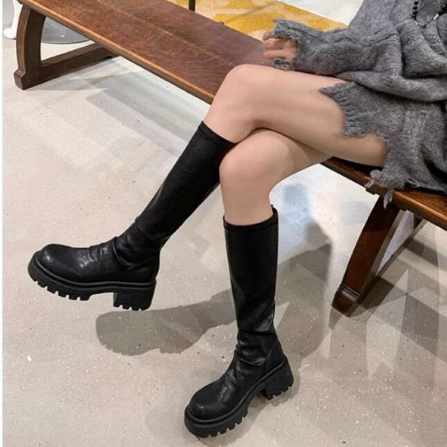 Internet Celebrity Style Long Slim Women, Outdoor Wear, Leg Slimming, Slimming Boots, Wrinkled Thick Sole, Height Increasing Stacked Boots for Women