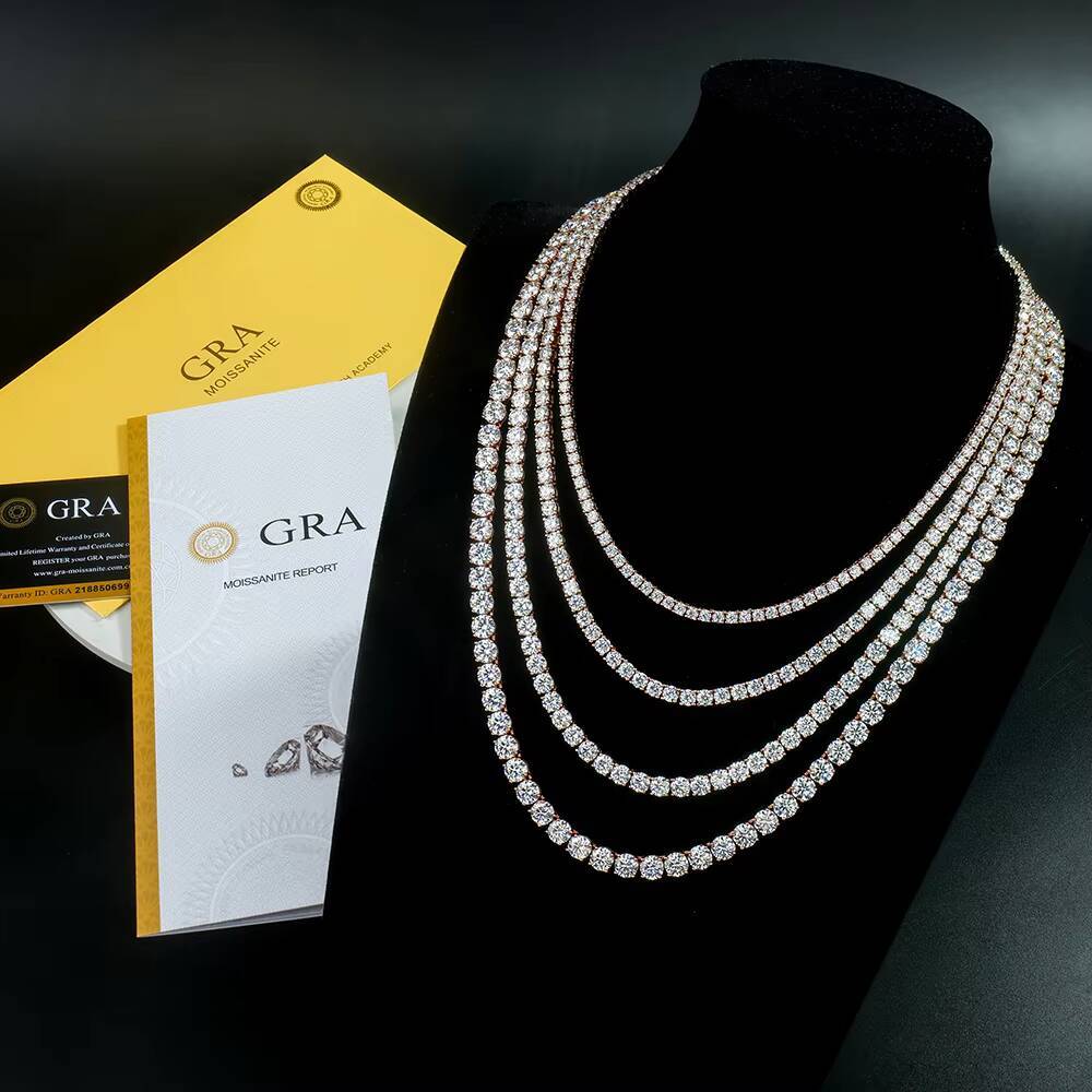 Hiphop Moissanite Tennis Chain Necklace Iced Out 3mm 4mm 5mm 6mm 925 Sterling Silver Rose Gold Color Bling Rapper Necklace