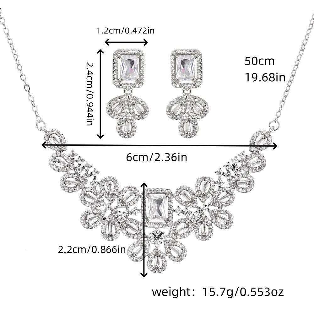 ZAKOL Classic Geometric Water Drop Full Big Zircon Earrings Necklace Set for Women Luxury Sparkling Bridal Wedding Jewelry