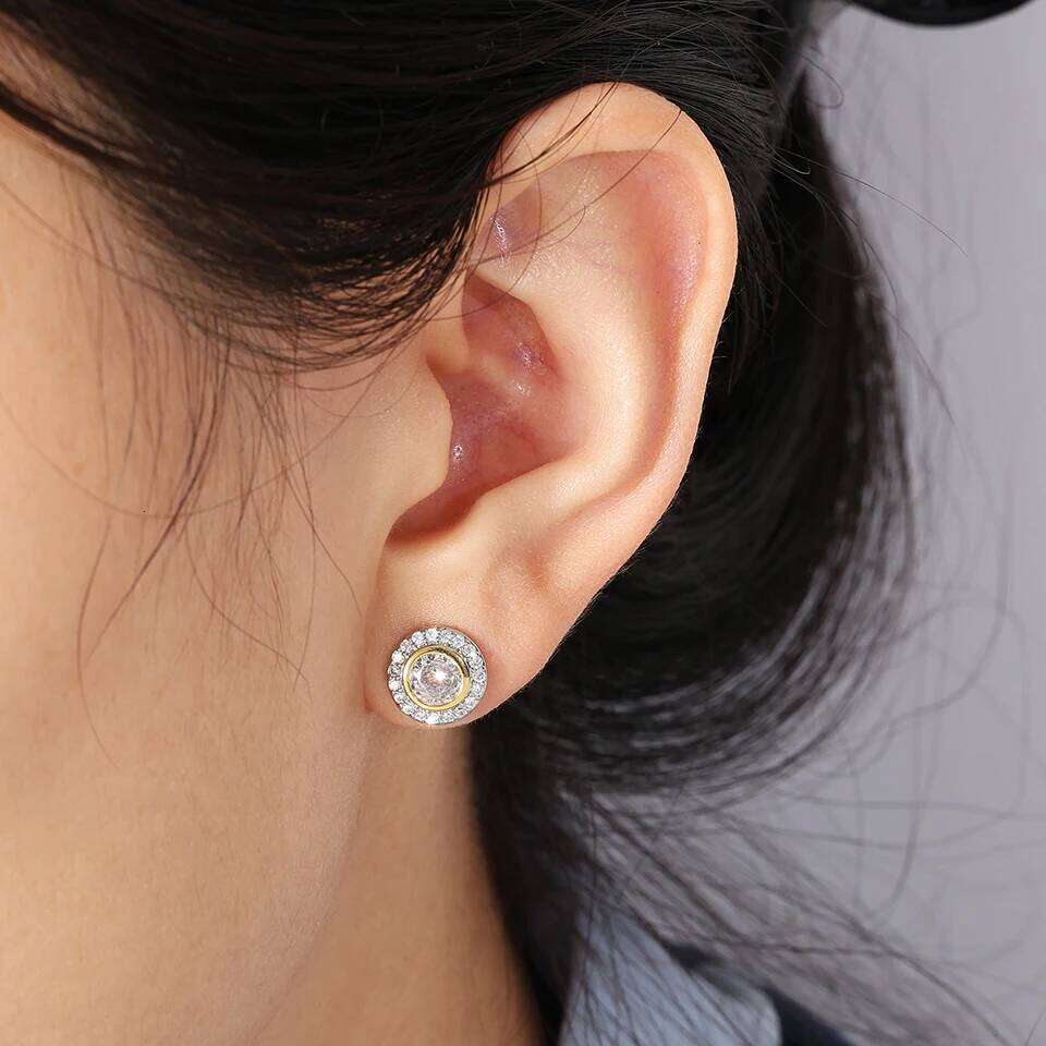 ZAKOL Brand New Arrival Buling Iced Out CZ Stud Earrings Hip Hop Rapper Geometric Round Square Zircon Women Men Ear Accessories