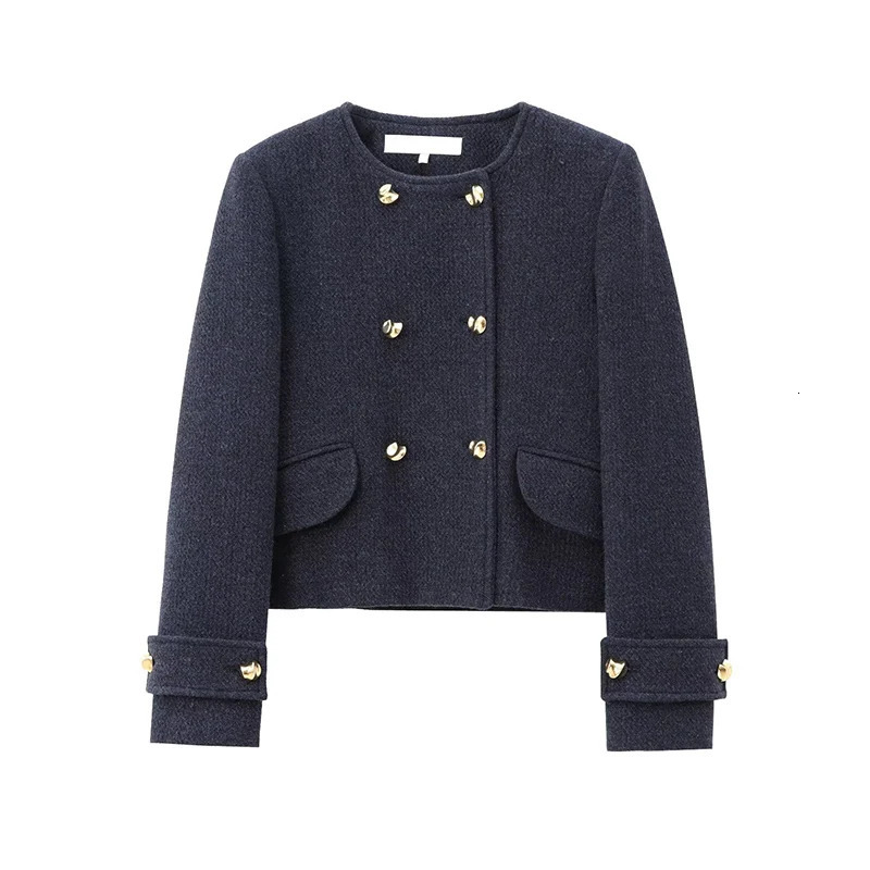 Spring Autumn Oneck Long Sleeve Double Breasted Jacket Coat Women Warm Blended Tops Female Casual Chic Wear 2025 251225