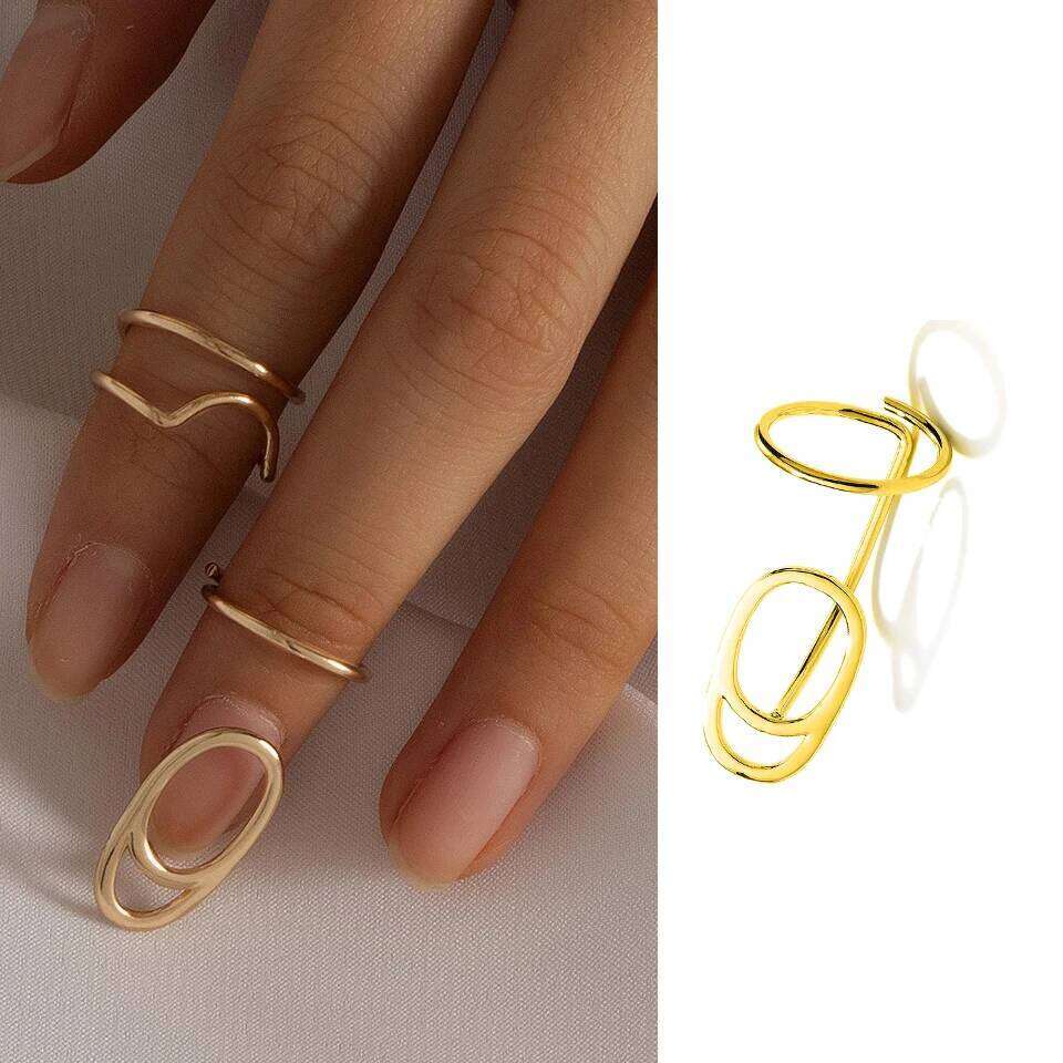 ZAKOL Rhinestone Hollow Metal Trendy Cubic Zirconia Fingertip Nail Ring Thin Gothic Open Rings for Women Daily Fashion Jewelry