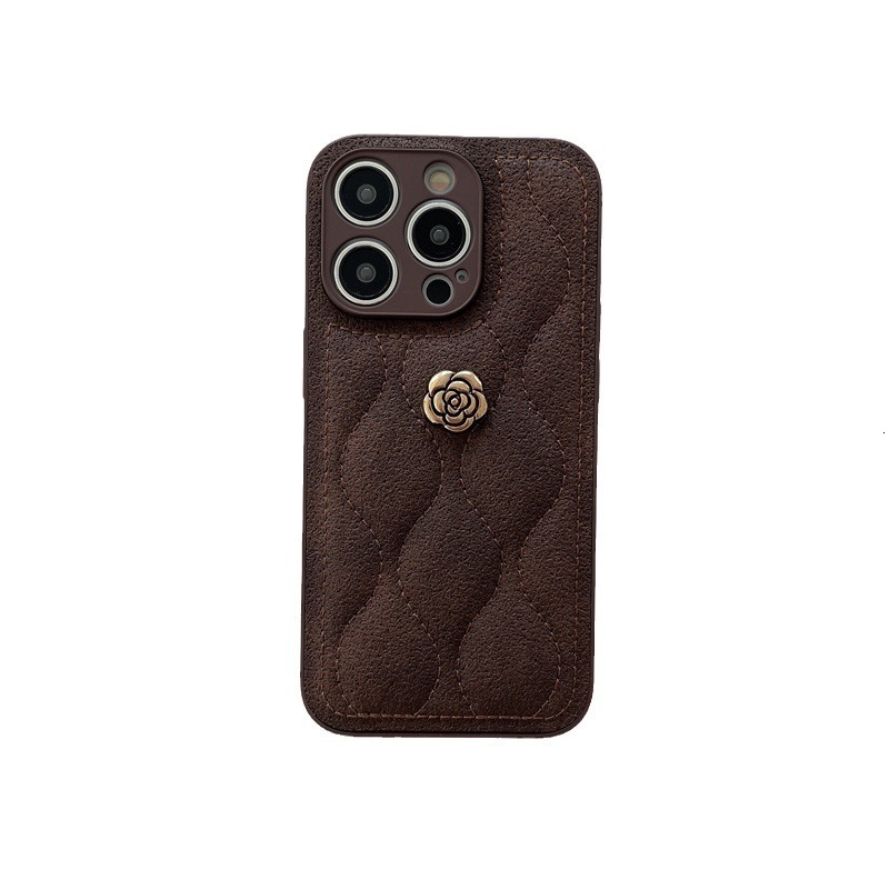Brown Down Camellia Suitable for Apple 15 Pro Max Phone Case iPhone 14 Shockproof 13 Full Coverage 12 Silicone