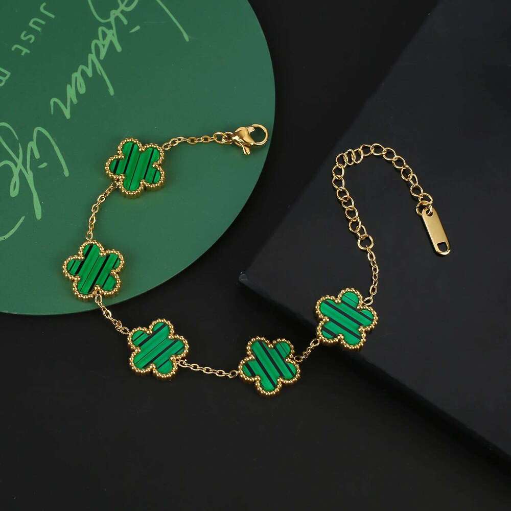 INS Hot Sale Stainless Steel Five Laef Flower Clover Bracelet Set Necklace Earrings For Woman Daily Wear Brand Jewelry 25H1229