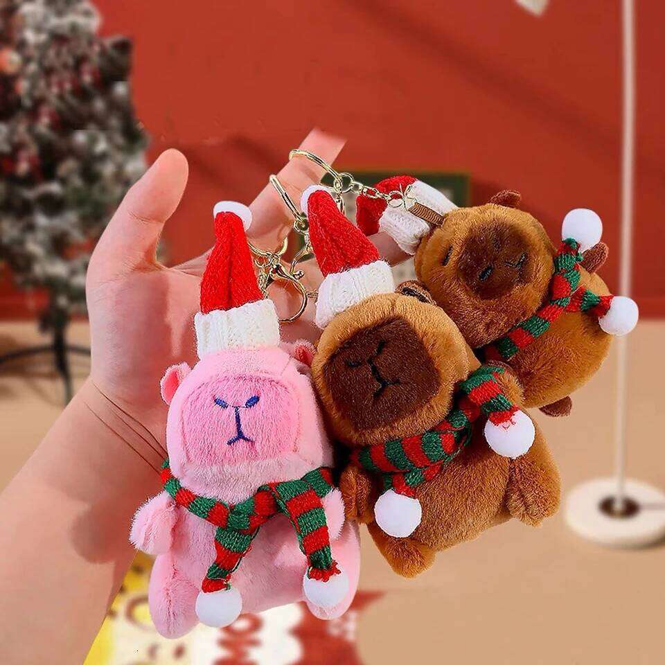 ZAKOL Cute Hat Capybara Pendant Plush Toy Doll Keychain Kapila Bag Hanging Ornaments Christmas New Year Gift