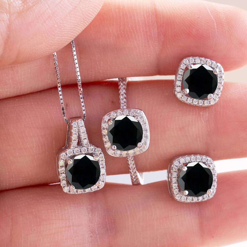 Women's Round Cut D Color Moissanite Set Real 925 Silver Pendant Necklace and Stud Earrings female dating fine Jewelry 52c