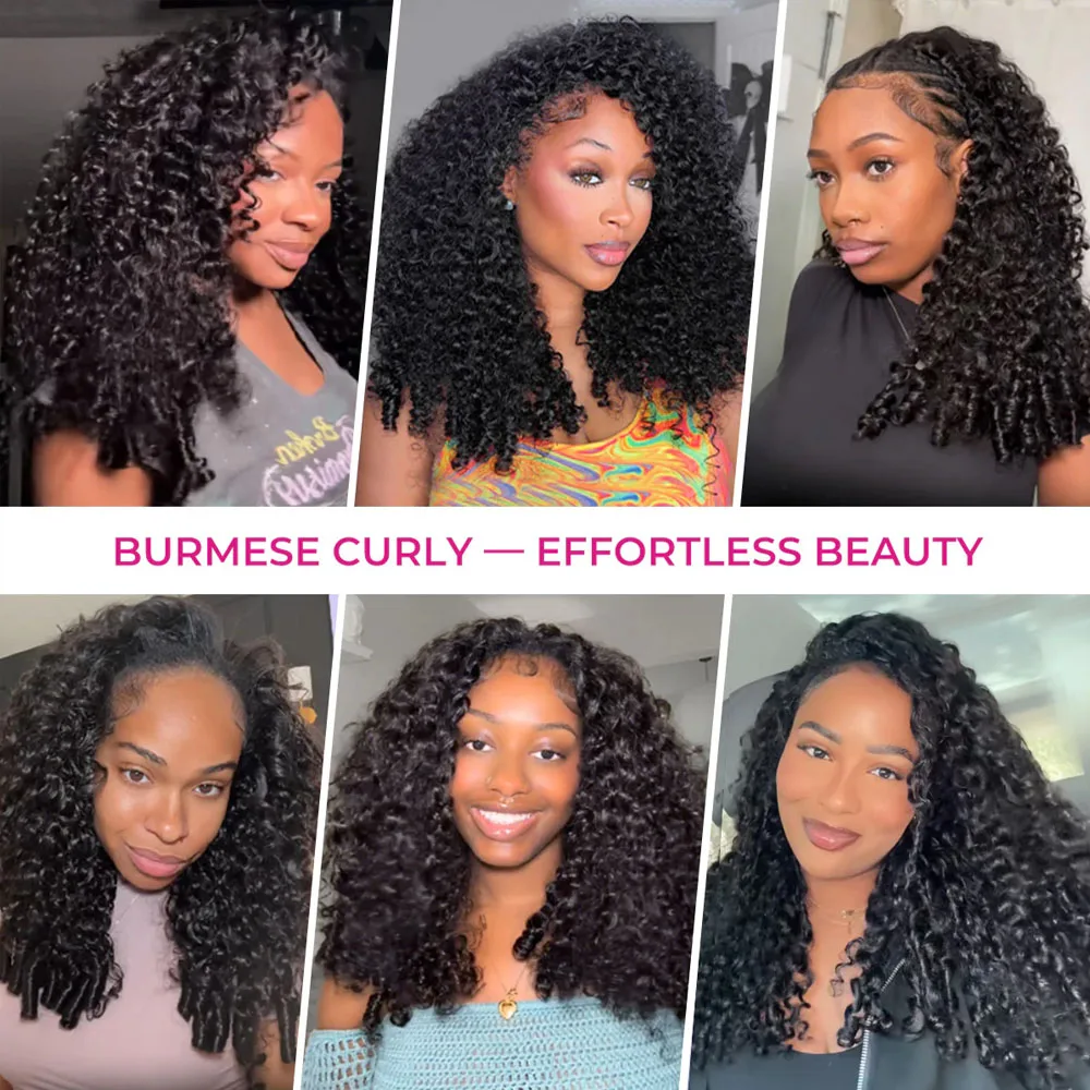 Burmese Curly Half Wig Vietnamese Glueless 100% Raw Human Hair Wig With Drawstring Seamless Clips Deep Wave 3 IN 1 Half Wig france hot bold&confident
