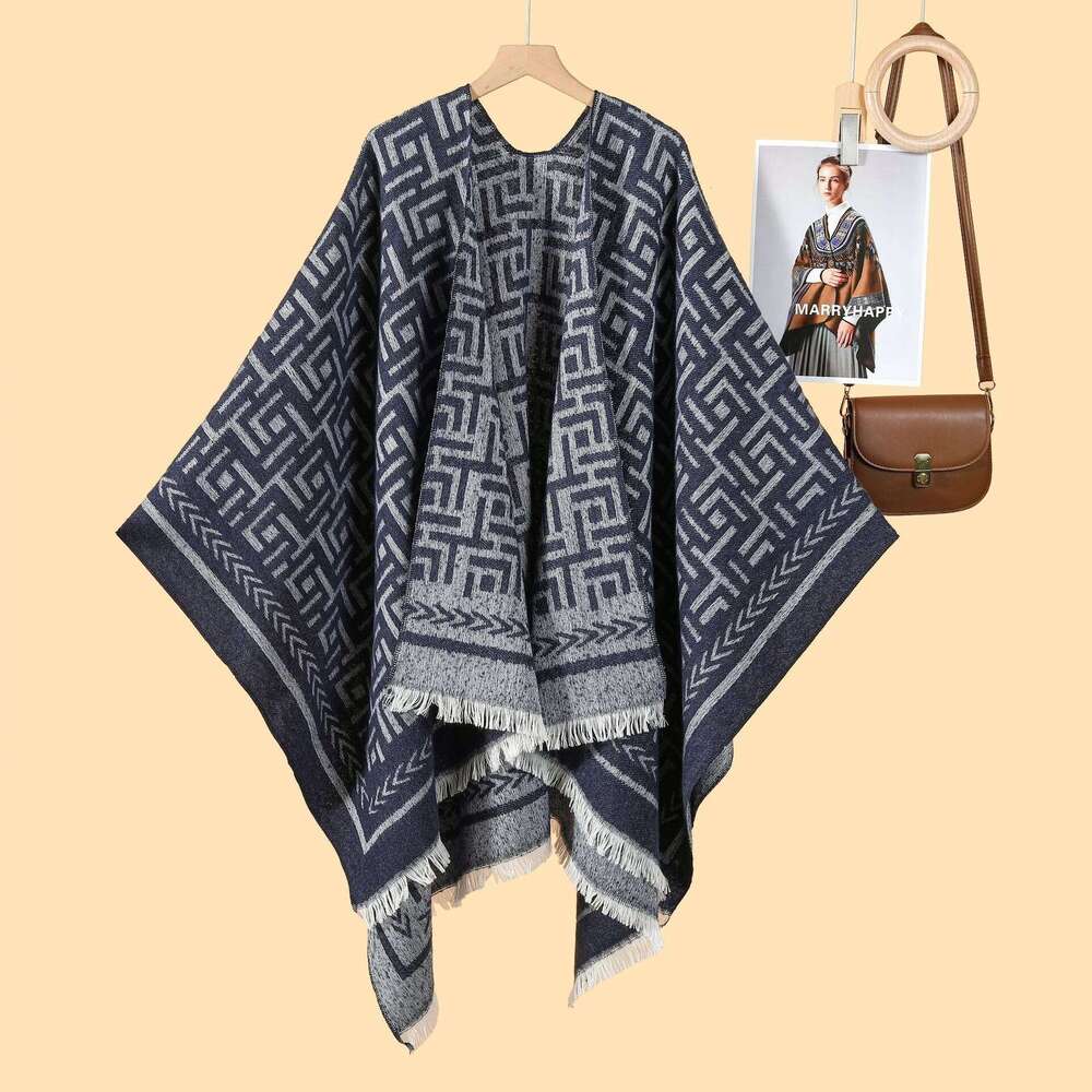 Double-Sided Autumn Winter Shawl European American Style Elegant Slim Fashion Thickened Scarf Office Warm Travel Outerwear Cape