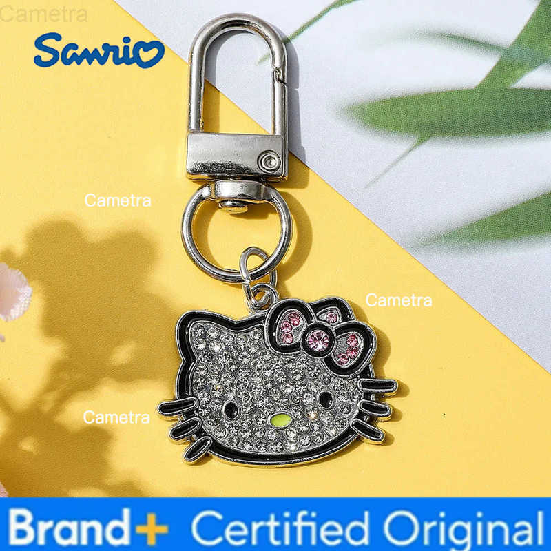 Sanrio Hello Kitty Keychain Y2K Silver Color Rhinestone Metal Keyring Fashion Bag Pendant Cute Girls Backpack Decoration H251229