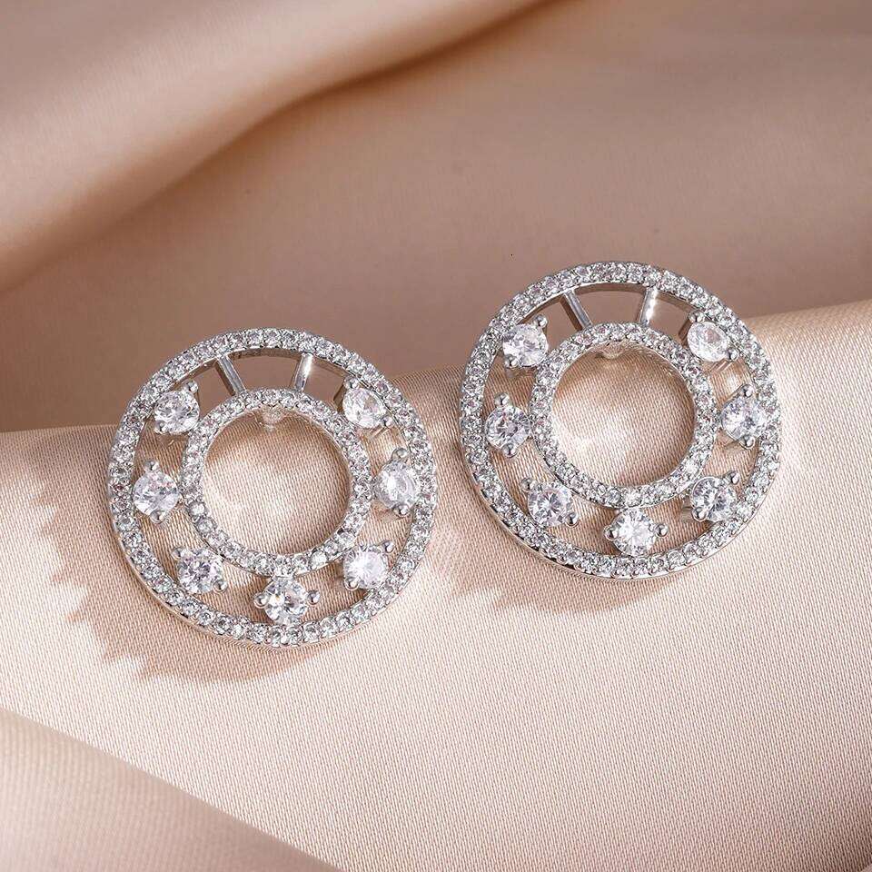 ZAKOL Simple Shiny Cubic Zirconia Hollow Circular Stud Earrings for Temperament Women Anniversary Jewelry Gift