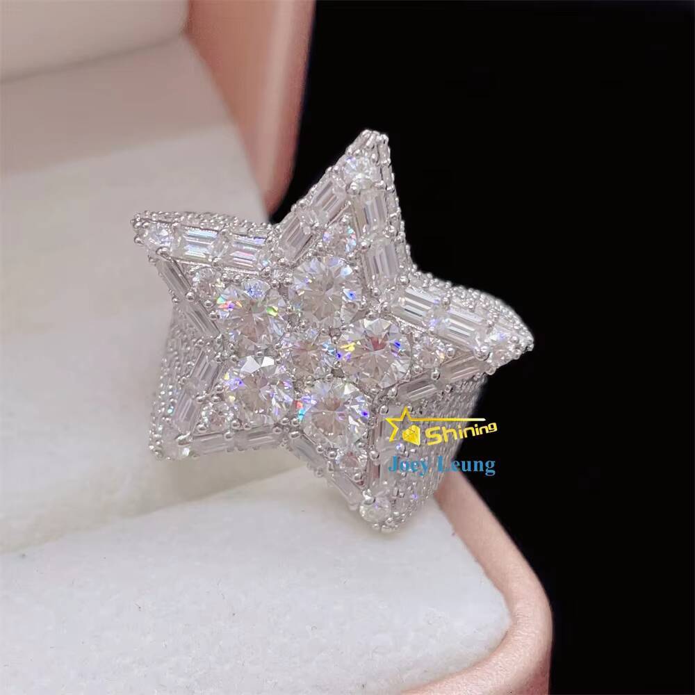 Moissanite Hip Hop Jewelry 925 Silver Gold Plated Custom Hip Hop Moissanite Men Ring Iced Out Ring