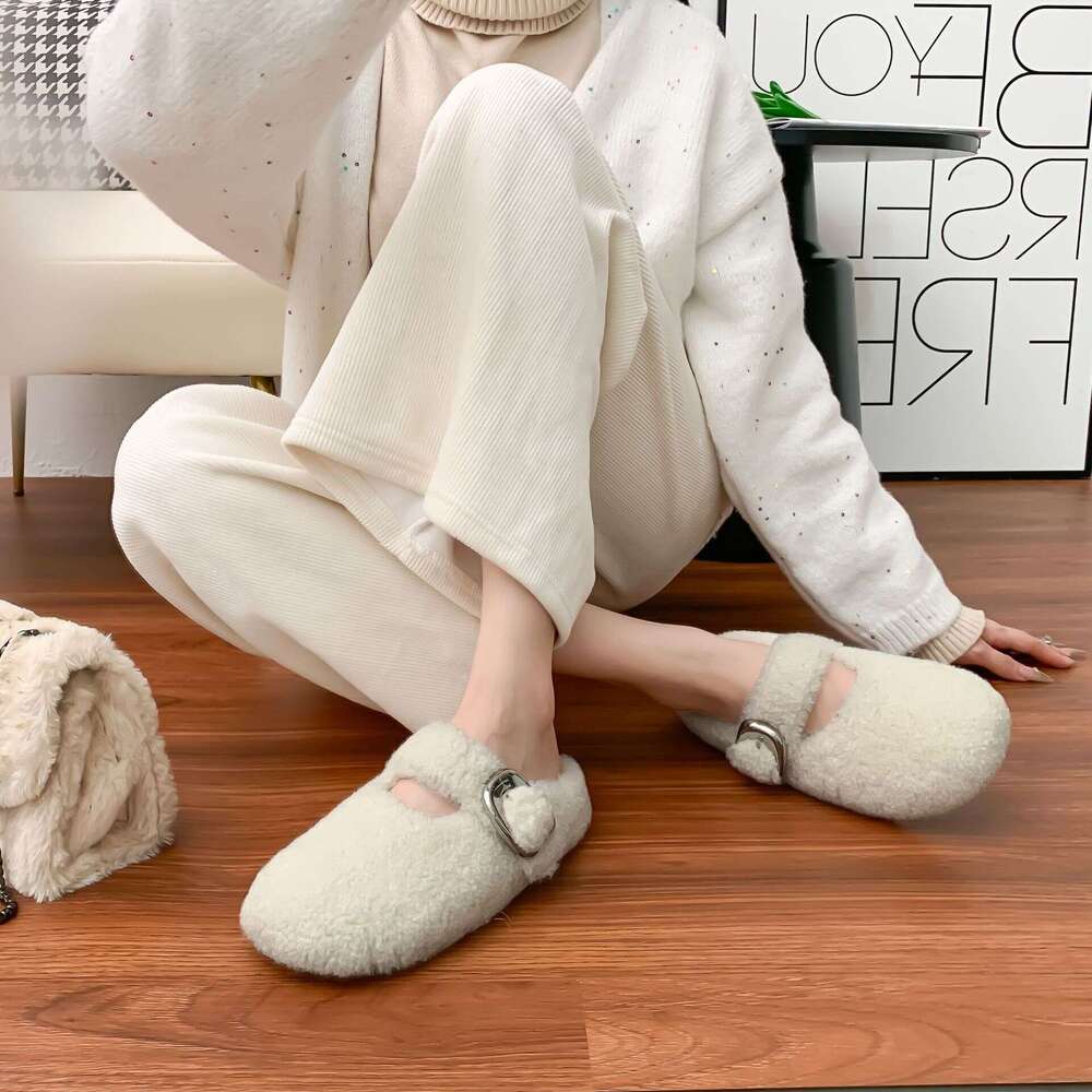 Winter New Thick-Soled Half-Cup Women's Wear, High-End Feel, Internet Celebrity Style Furry for Women, Outdoor Wear Warm Cotton Shoes