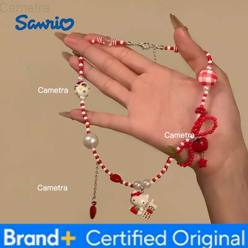 Sanrio Strawberry Kitty Beaded Necklace Kawaii Dopamine Cartoon Cat Pendant Choker Cute Colorful Jewelry for Women H251229