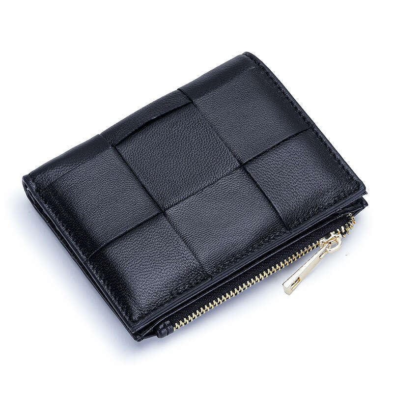 Lambskin for Women, Short 2025 New Model, Ins Style, Korean Niche Design, Woven Genuine Leather, Foldable Small Wallet