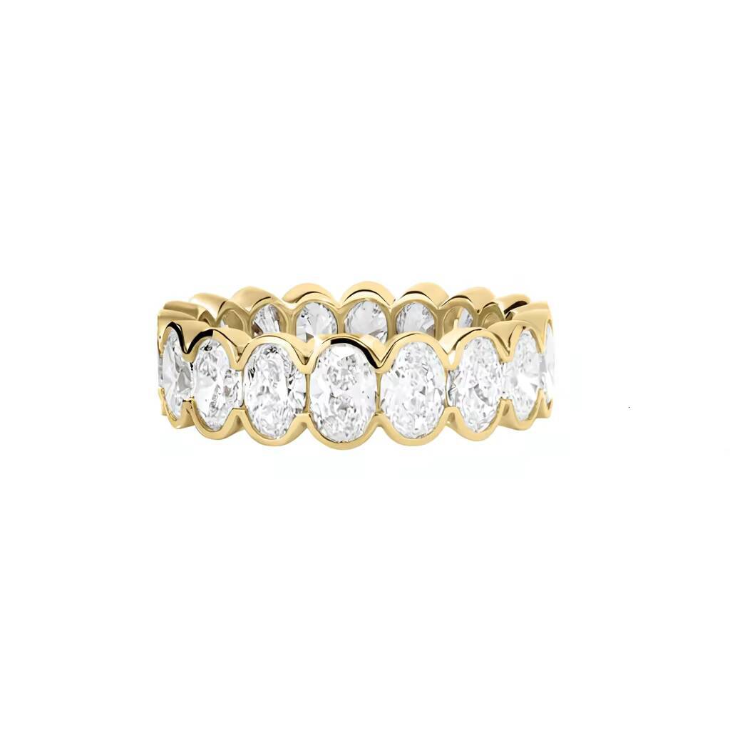 10k Yellow Gold Lab Grown Oval Cut Diamond Romantic Eternity Ring Unique Design High Shine Lab Diamond Ring