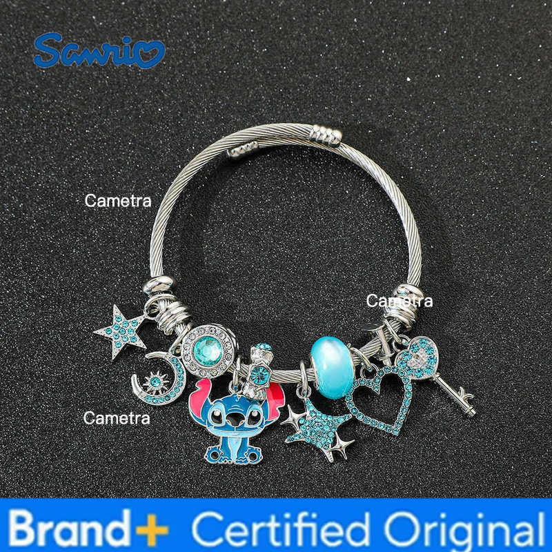 Sanrio Disney Stitch Bracelet for Women Cute Anime Cartoon Rhinestone Beaded Adjustable Portable Bangles Girl Gifts H251229