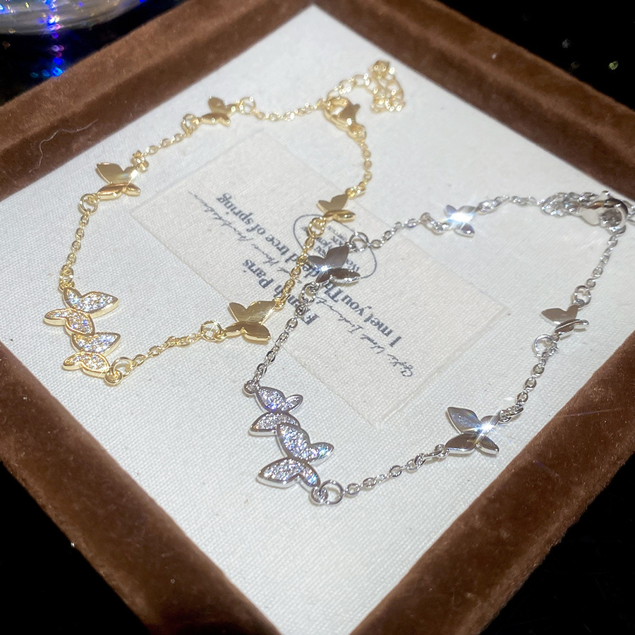 Korean Style Ins Zircon Butterfly Sweet Elegant Temperament Everyday Versatile Bracelet Light Luxury High-end Feel Jewelry for Women